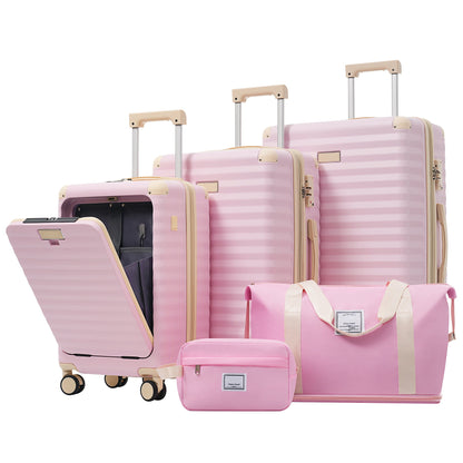 Luggage Sets 5 Piece with Front Opening , Hardside Expandable Carry on