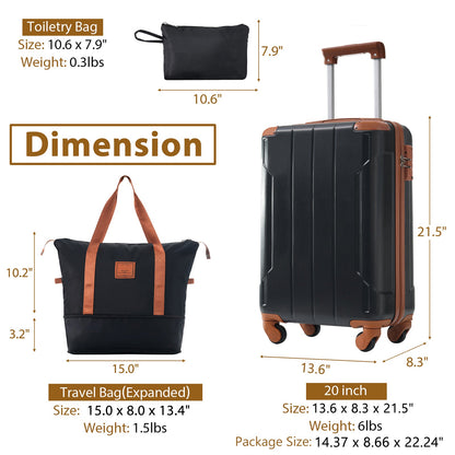 Luggage Set Black Brown ABS for travel organization