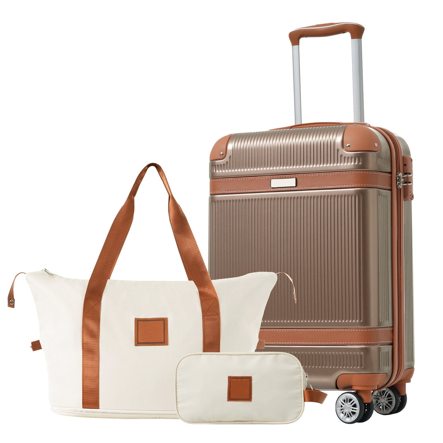 Black and Copper and Cream 3-Piece ABS Hardshell Carry-On Luggage Set