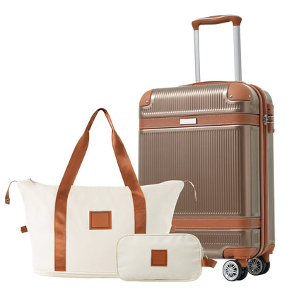 Black and Copper and Cream 3-Piece ABS Hardshell Carry-On Luggage Set