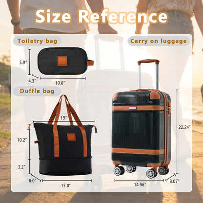 Black and Copper and Cream 3-Piece ABS Hardshell Carry-On Luggage Set