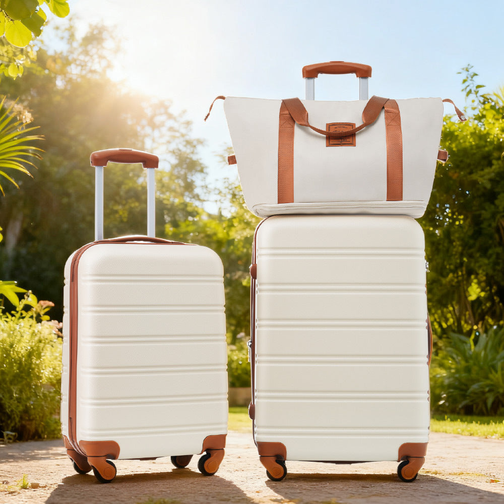 Luggage Set Brown+White ABS for travel organization