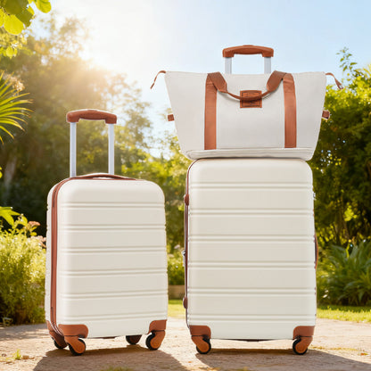 Luggage Set Brown+White ABS for travel organization