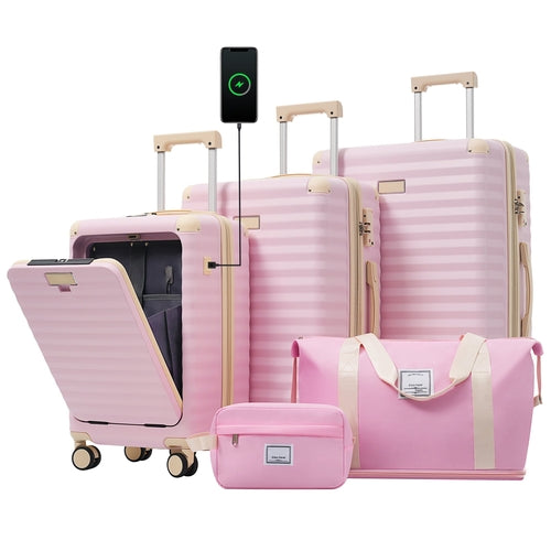5-Piece ABS Hardshell Carry-On Luggage Set with Spinner Wheels,