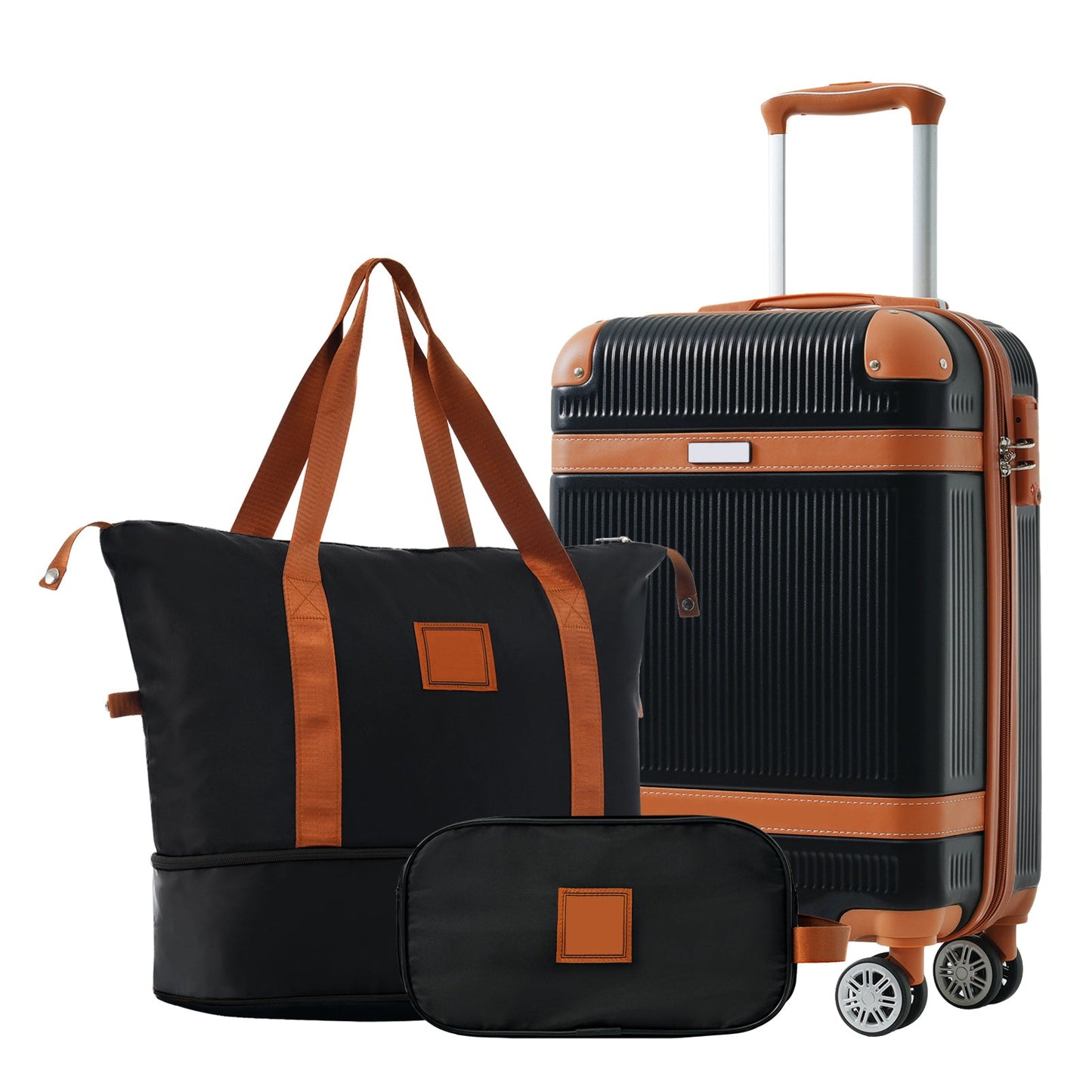 Black and Copper and Cream 3-Piece ABS Hardshell Carry-On Luggage Set