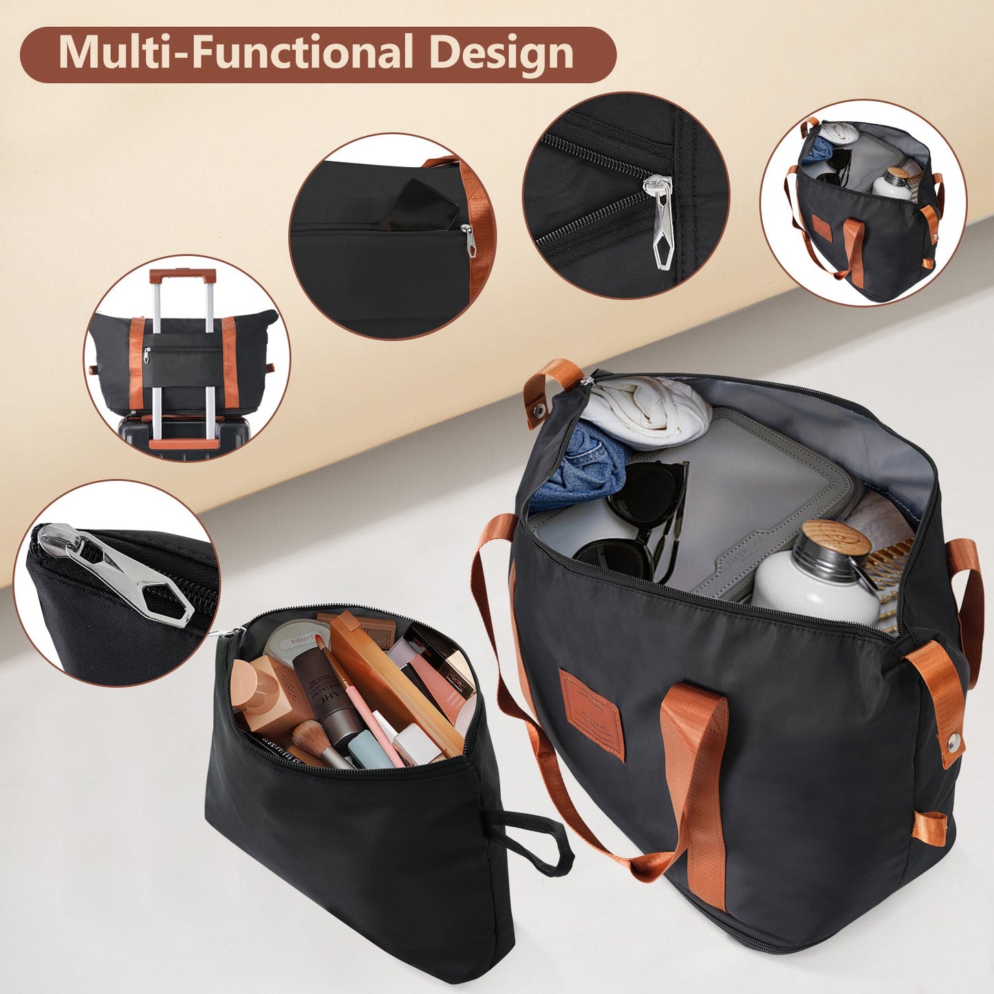 Luggage Set Black Brown ABS for travel organization