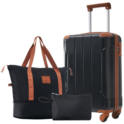 Luggage Set Black Brown ABS for travel organization