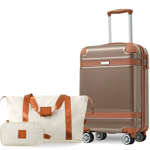 Black and Copper and Cream 3-Piece ABS Hardshell Carry-On Luggage Set